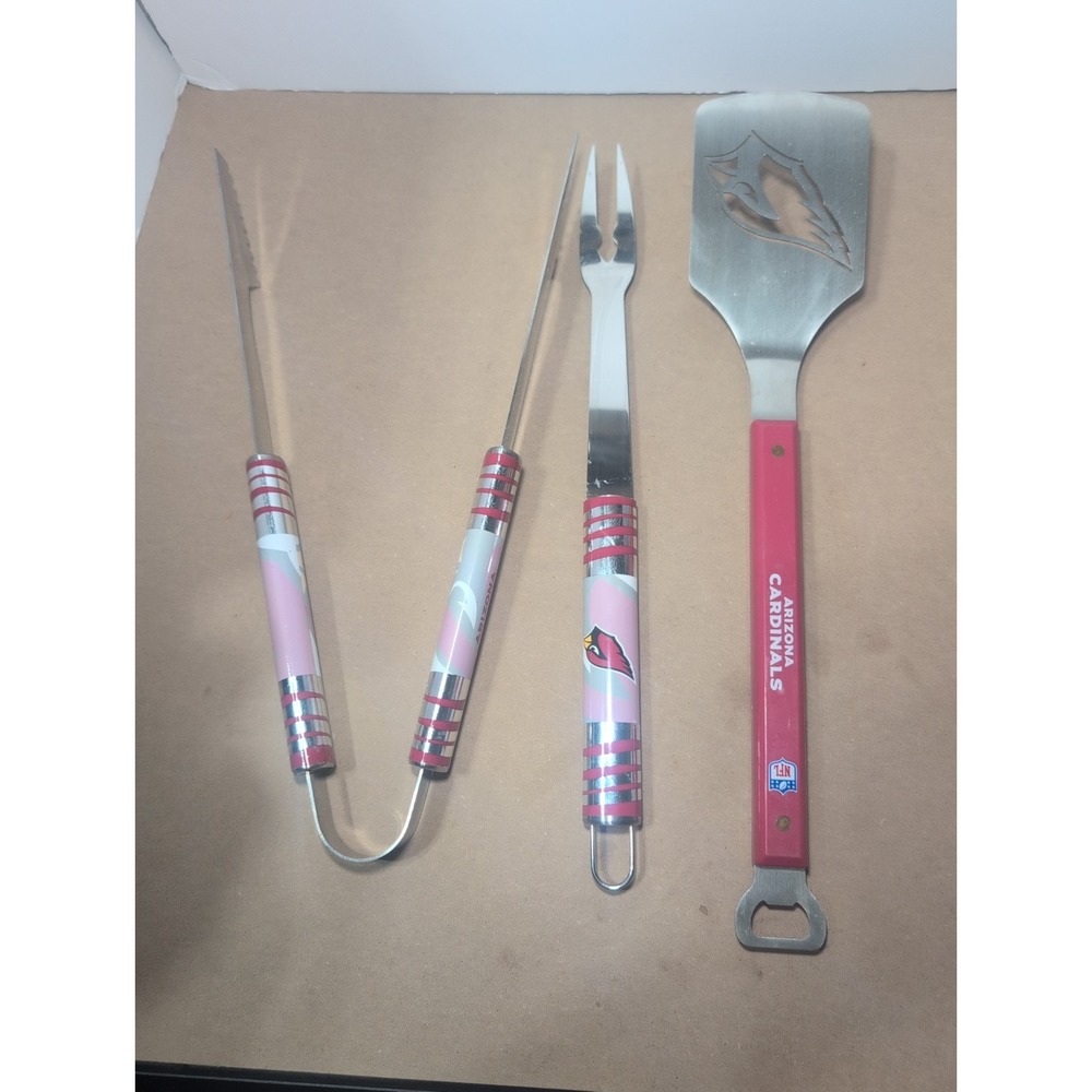 Arizona Cardinals NFL Three-piece BBQ Utensil Set Spatula Tongs Fork Tailgate...